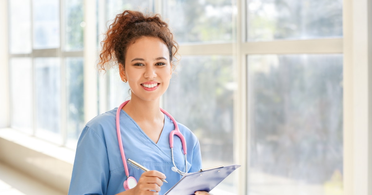 american nurse in scrubs with stethoscope
