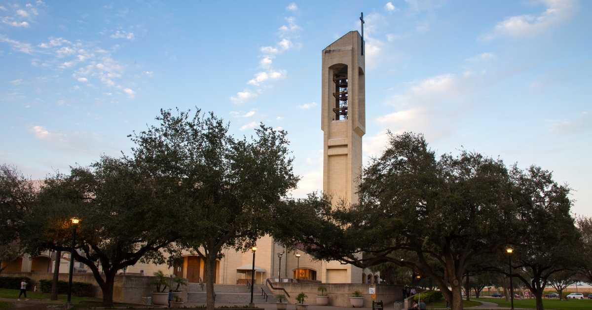 Church Bell Tower with cross in McAllen Texas 