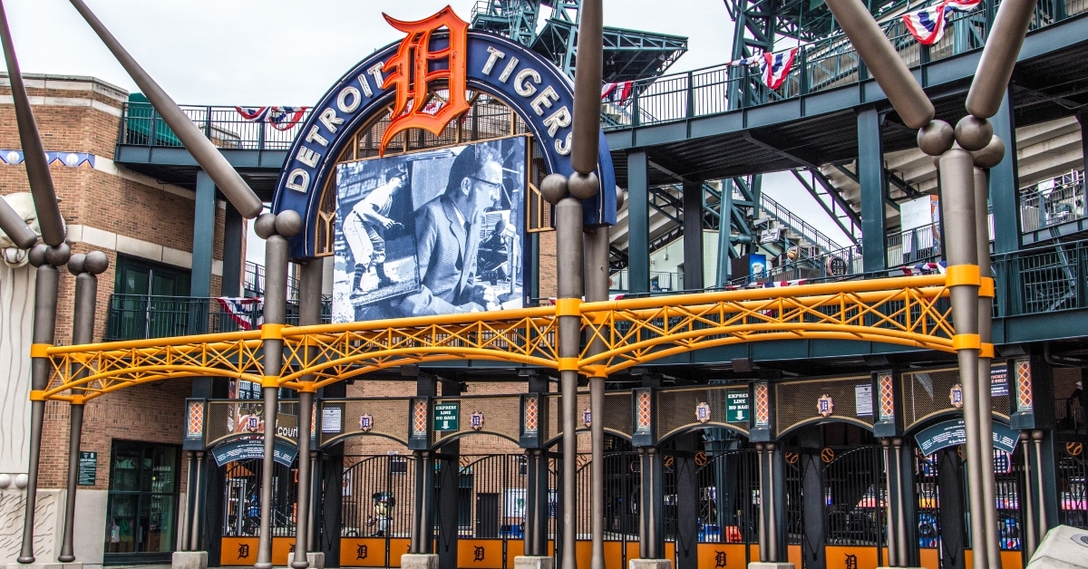 exterior of Comerica Park home to the Detroit Tigers 