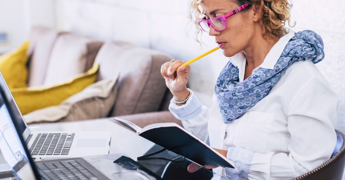 adult woman at home working