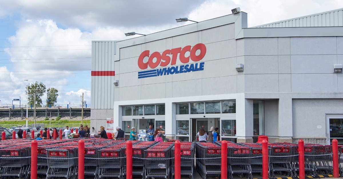 costco store carts parked outside.
