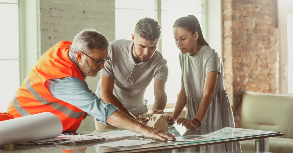engineer shows future house design plan 