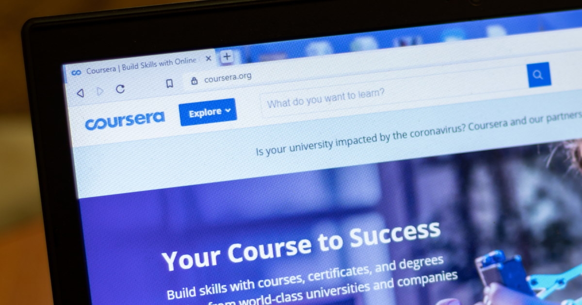 coursera website on laptop  