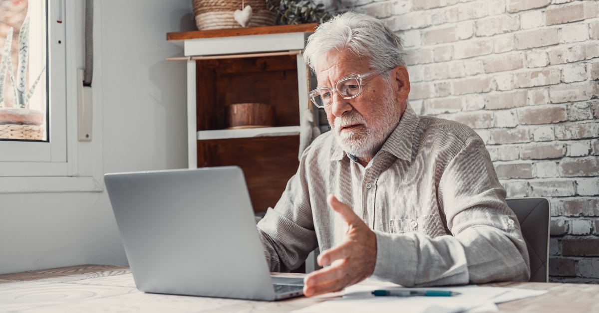 worried senior man unable to make utility bill