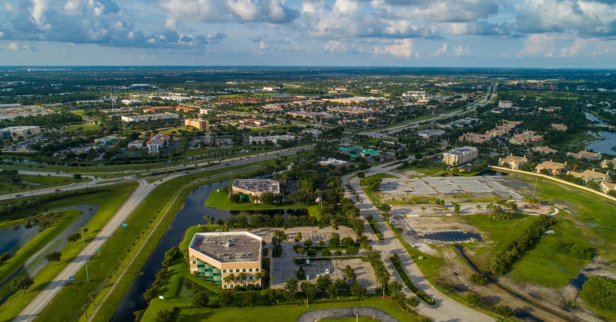 aerial shot of greenery surrounding buildings in port st. lucie in florida