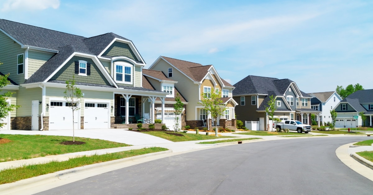 vacant streets in front of modern suburban homes 
