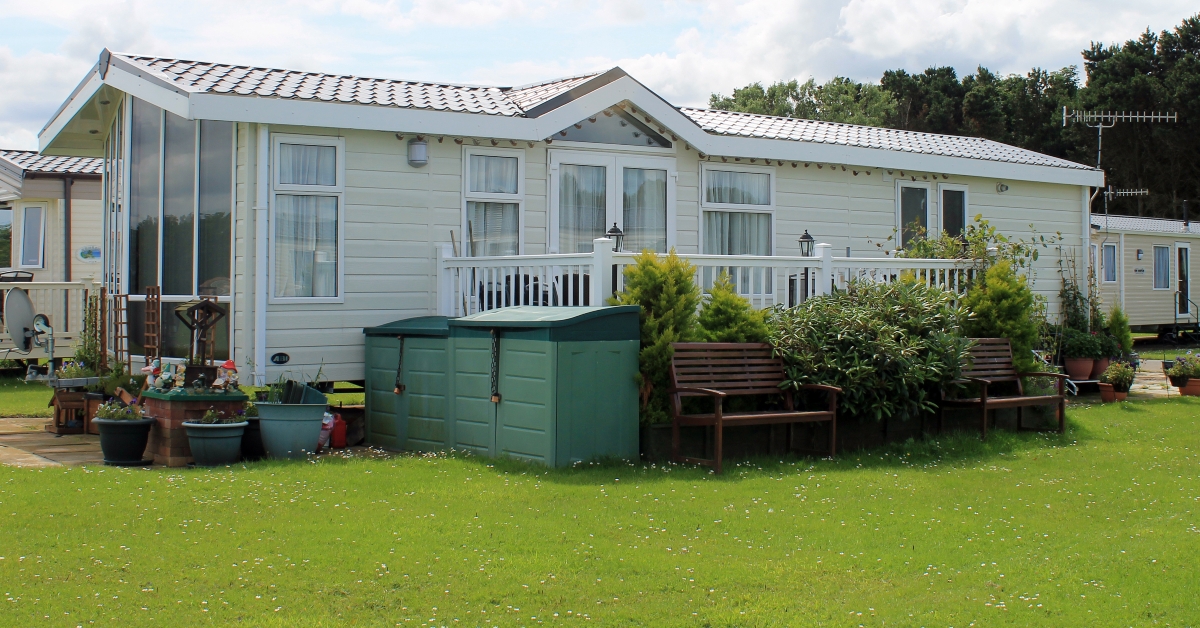 modern static caravan on campsite