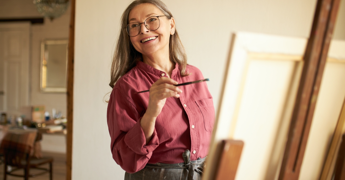 female pensioner in apron