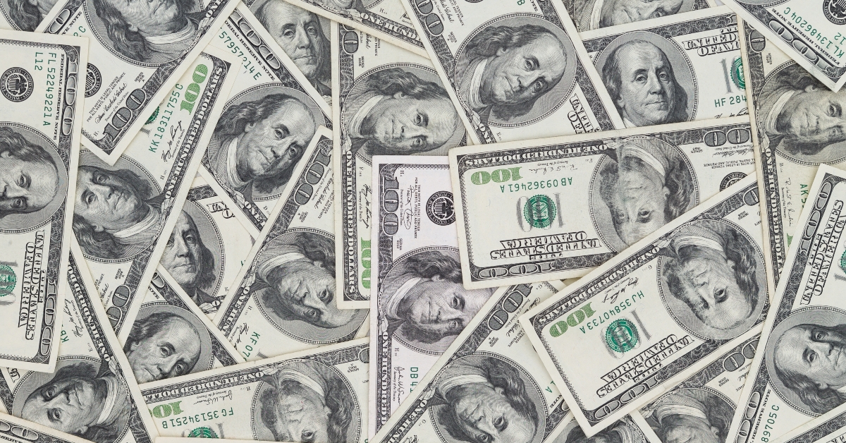 hundred of new Benjamin Franklin 100 dollar bills