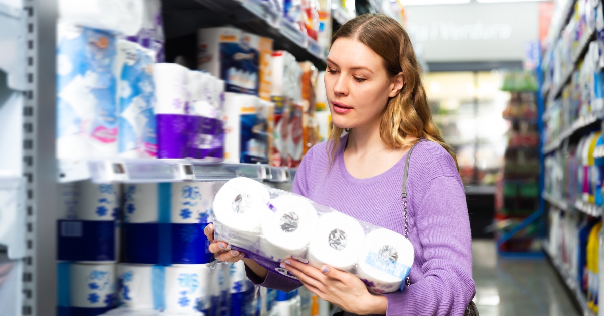 adult female holding toilet paper