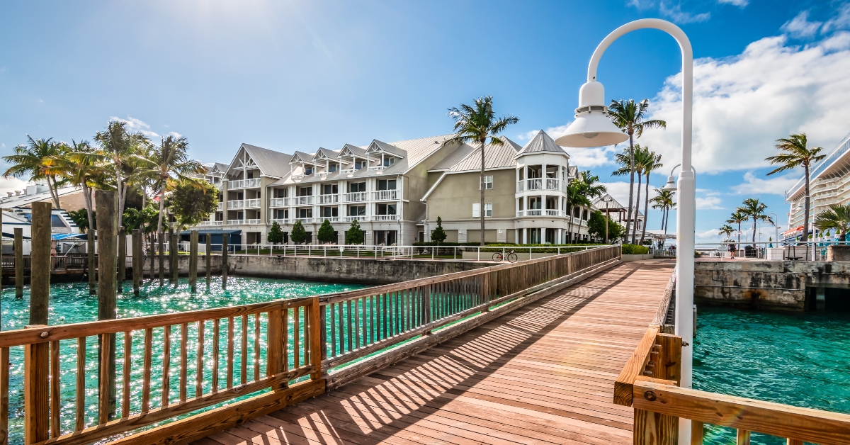 wooden bridge at the cruise port and marina of Key West
