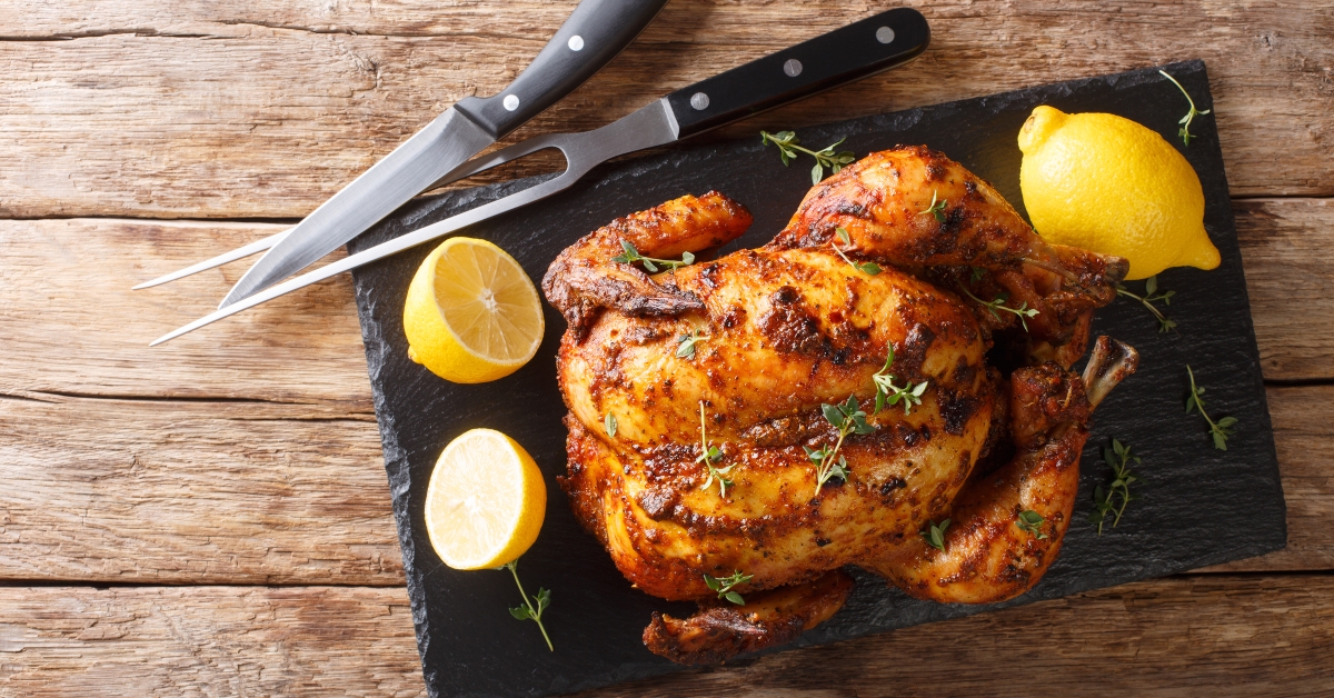 rotisserie chicken served with lemon