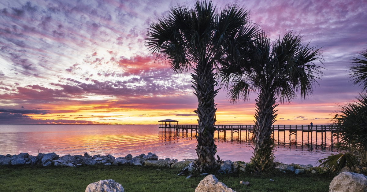 colorful sunrise over the Rotary Riverfront Park