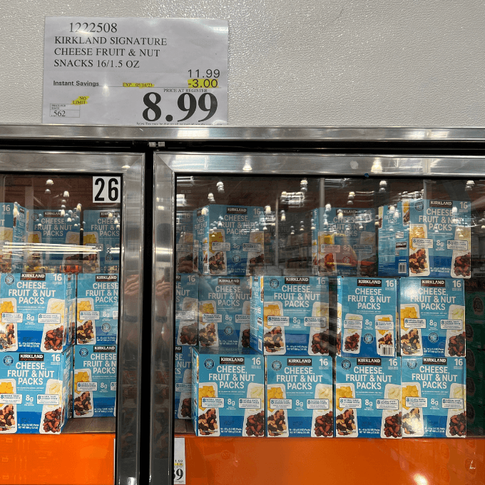Costco-Kirkland Signature cheese, fruit, and nut snacks