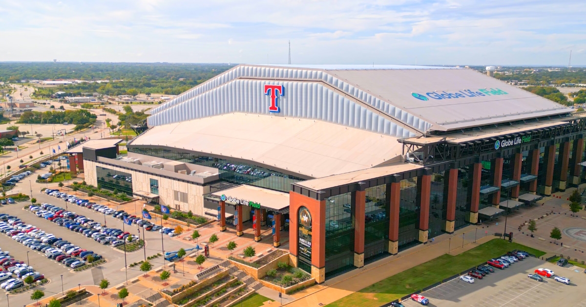 aerial view of arlington globe life field headquarter in texas