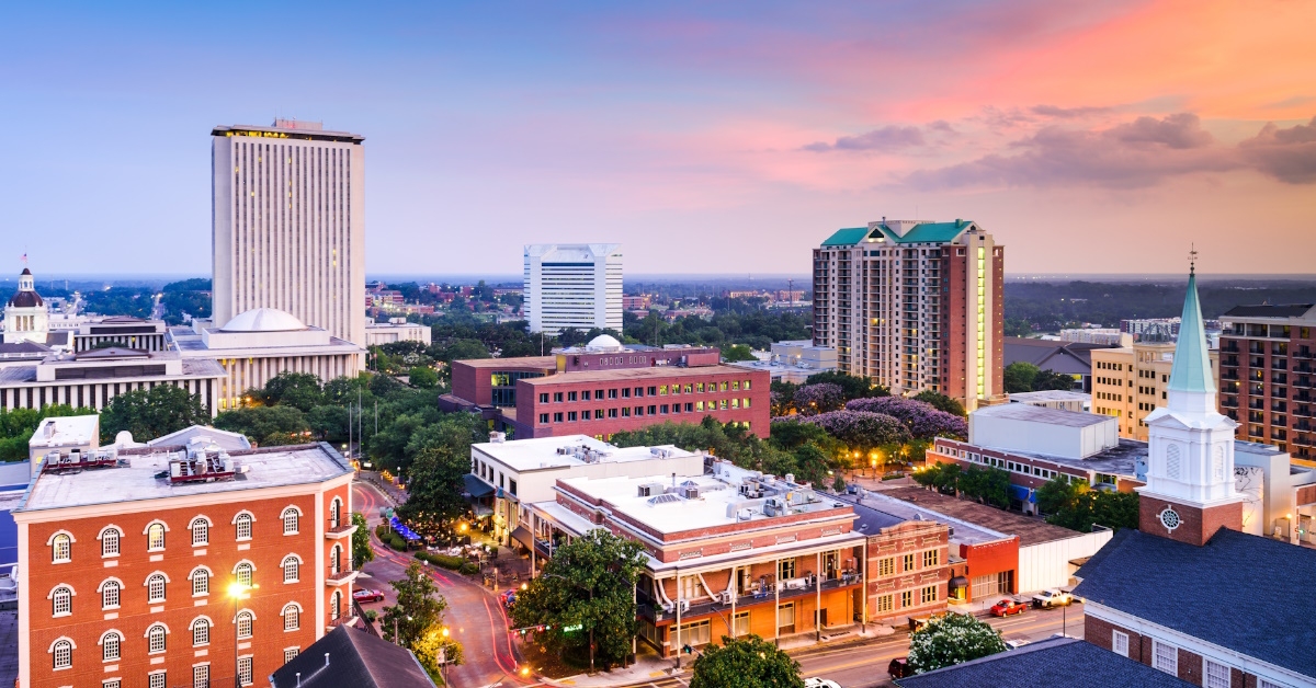 beautiful modern day buildings in tallahassee florida usa under purple sky