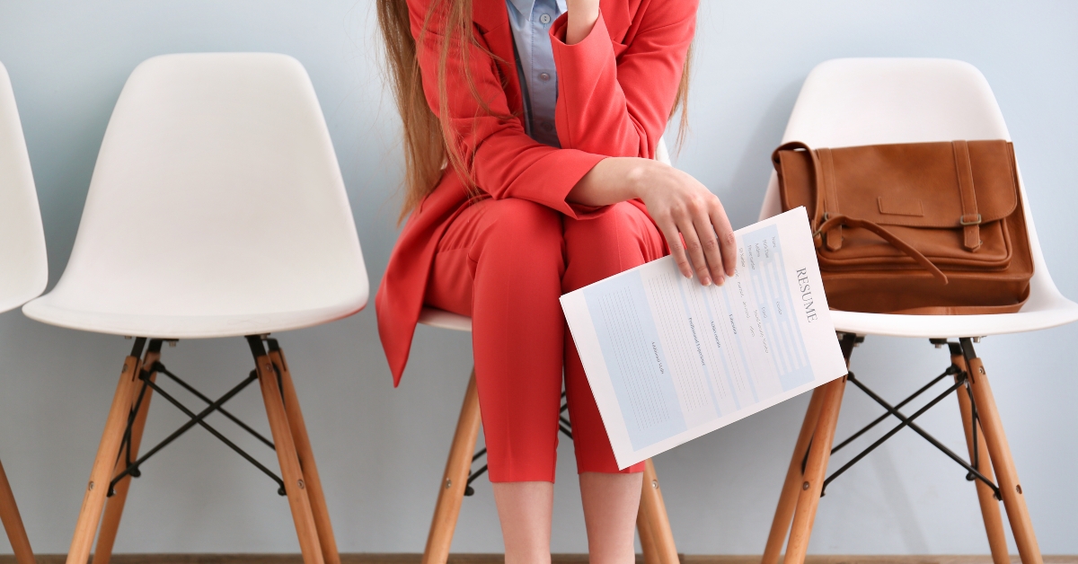 young woman waiting for interview indoors