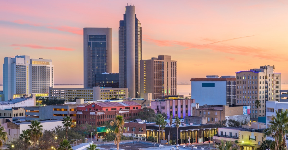 corpus christi skyline during sunset
