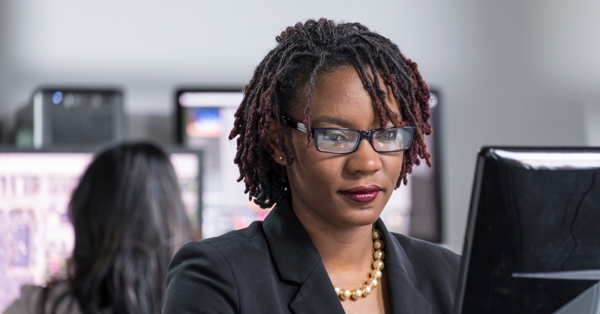 woman working on computer at the office