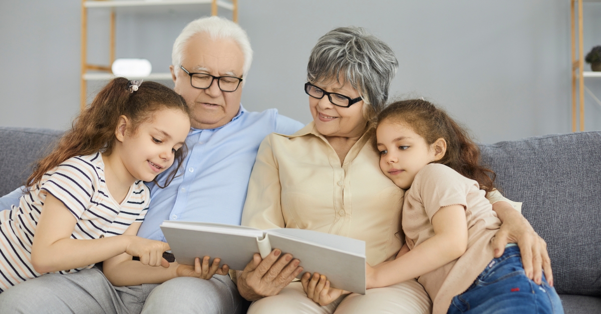 grandparents and grandchildren spending time at home