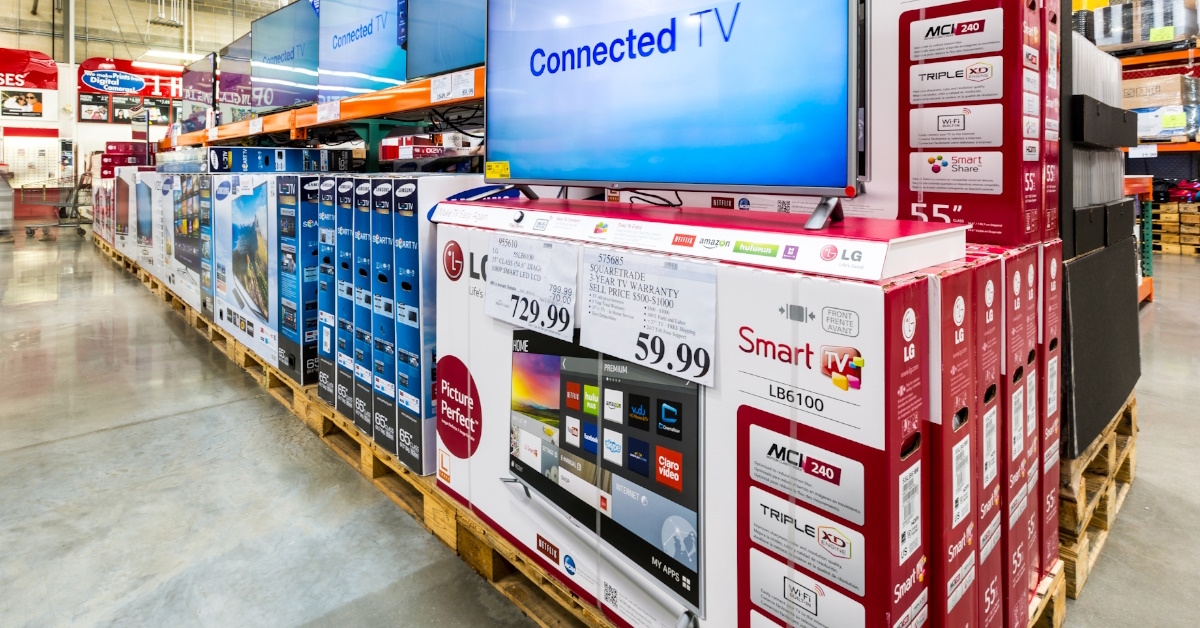 LED TVs of diiferent sizes and specifications in costco stock