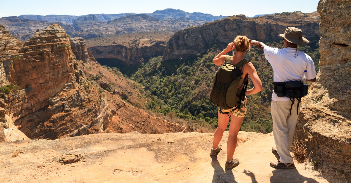 tourist looking out over the Isalo national park