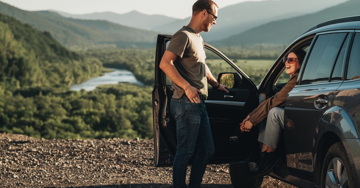 young traveler couple on a road trip