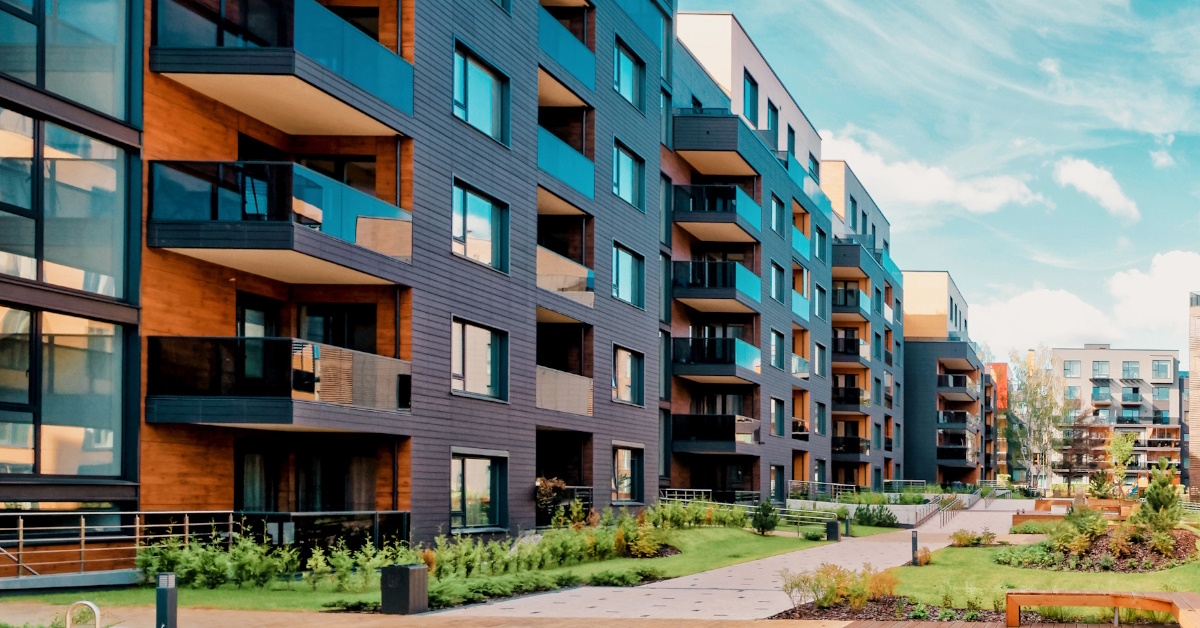 A series of interconnected modern buildings for residential purposes in europe