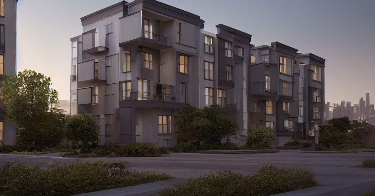  The view of a modern apartment building's exterior, which offers luxury rental units