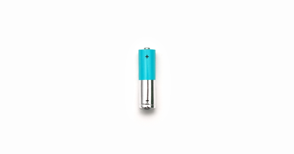 cyan and silver battery on white background