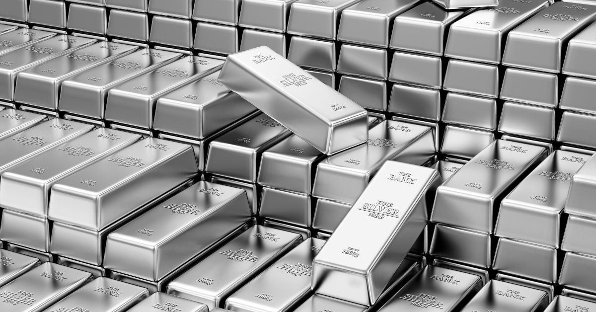 stack of silver bars in the bank vault