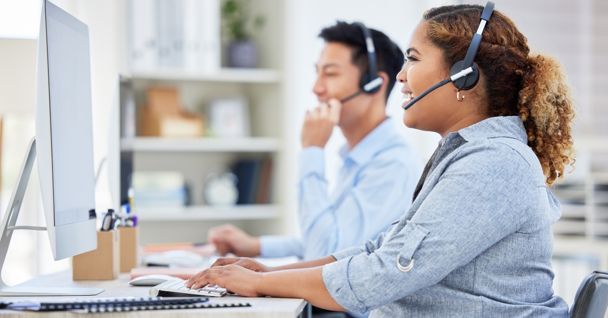 call centre agent talking on a headset