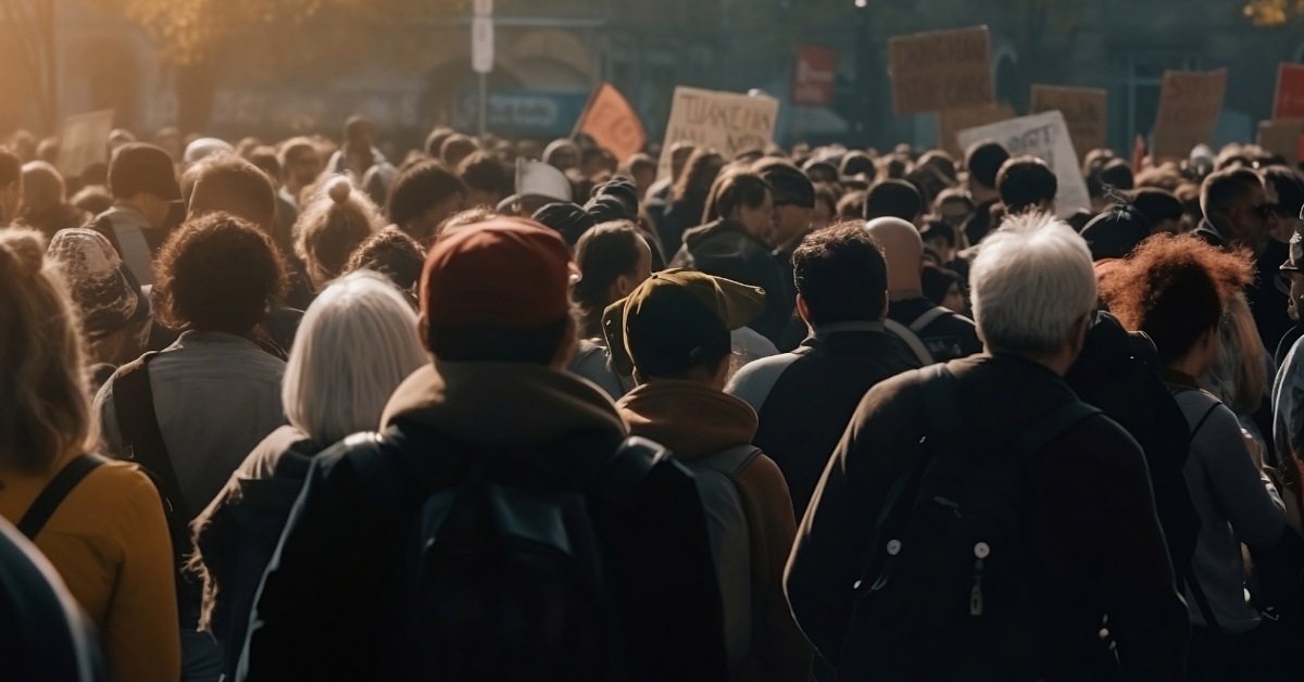 crowd standing in protest outdoor