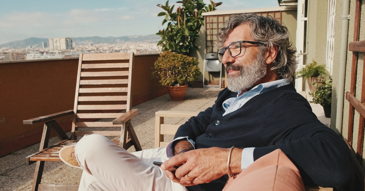 middle-aged man in the balcony