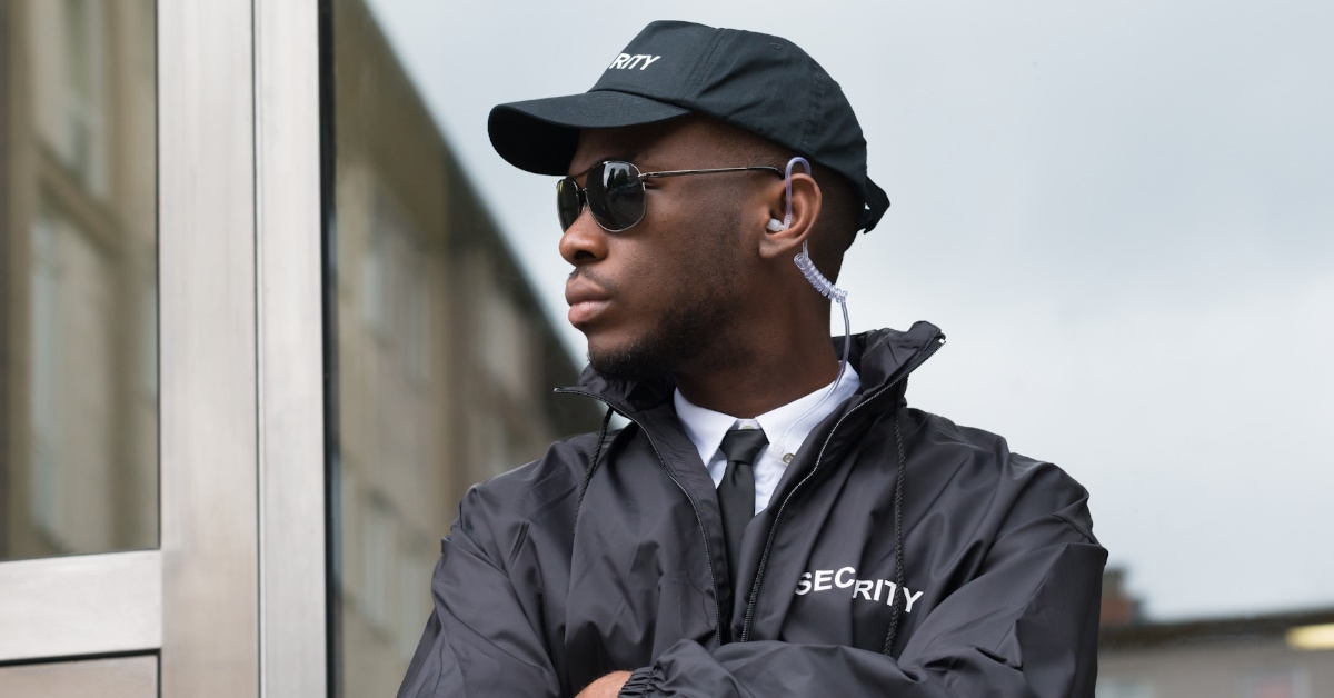 security guard stands in position.