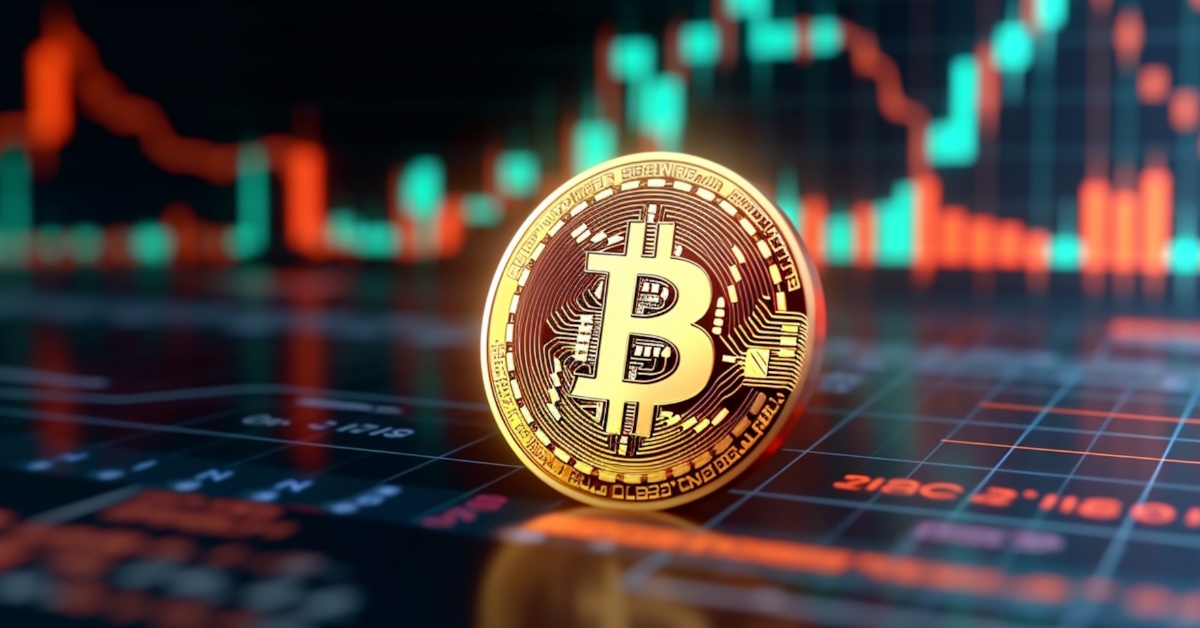 stock market graphs with golden bitcoin