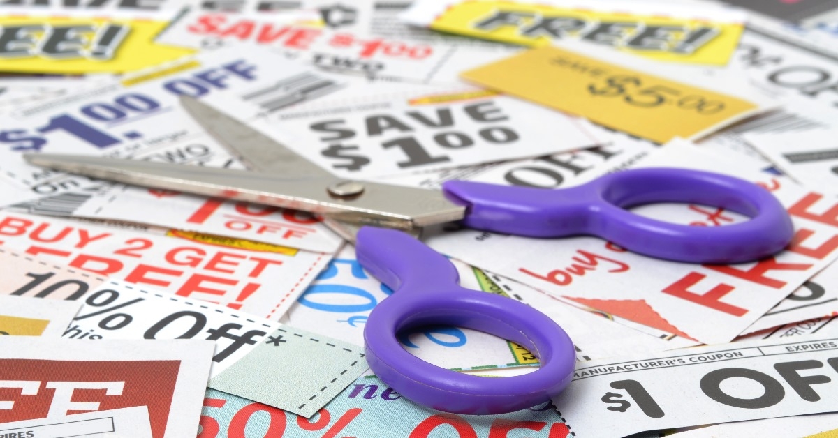 saving coupons at costco store.