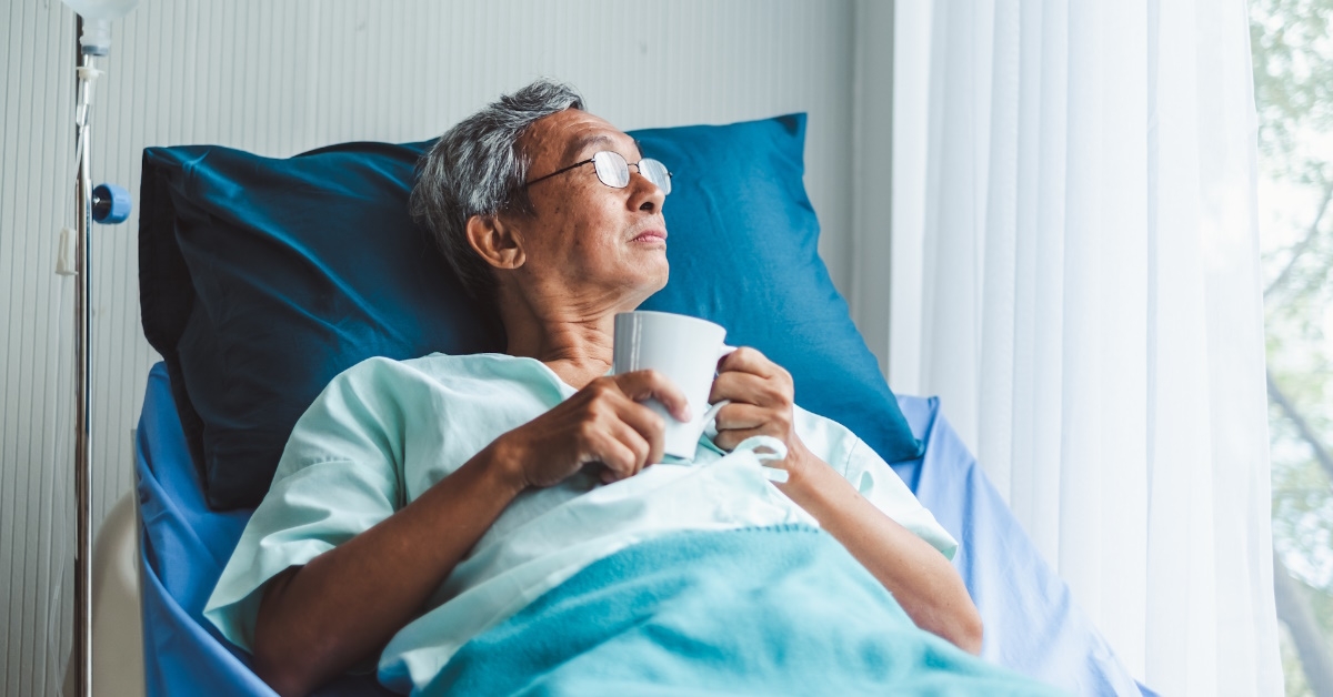 hospitalized patient looking out of window