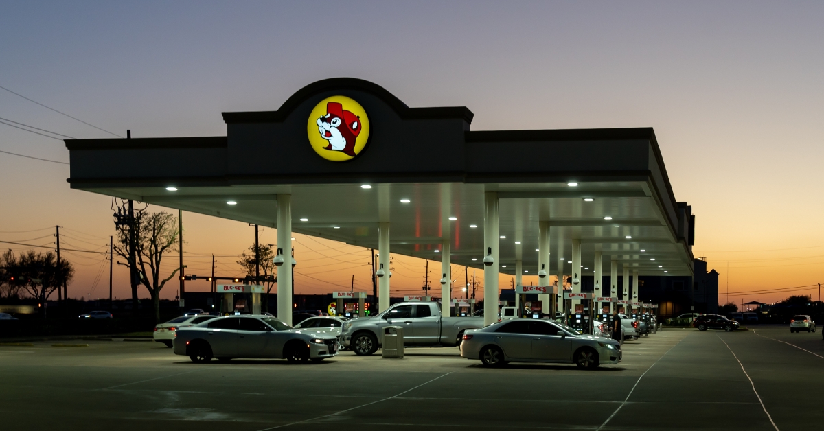 Buc-ee's gas station at night