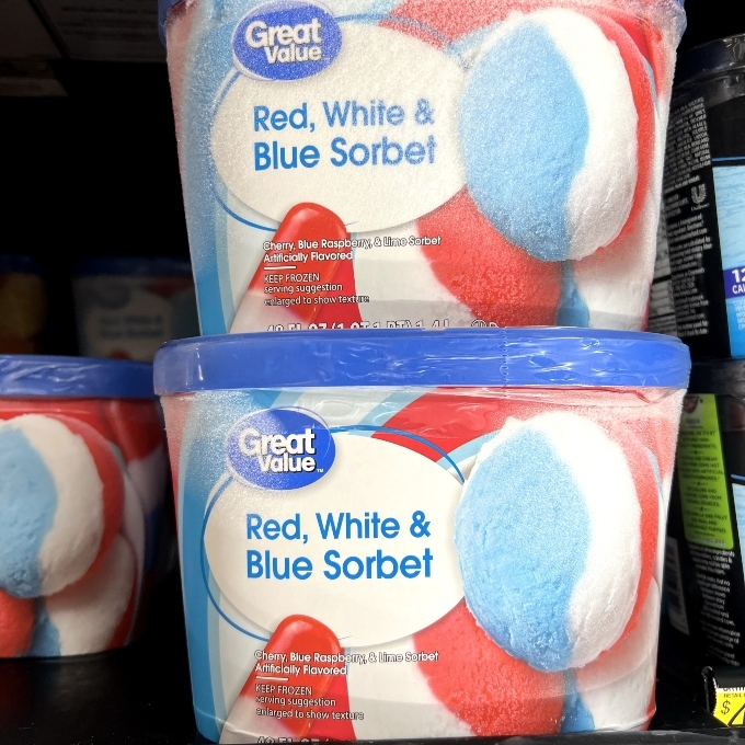 Great Value red white and blue sorbet