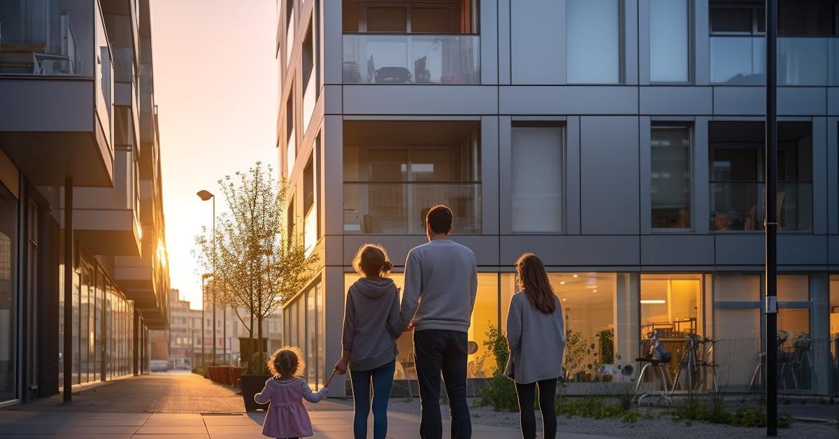 family admiring their new apartment