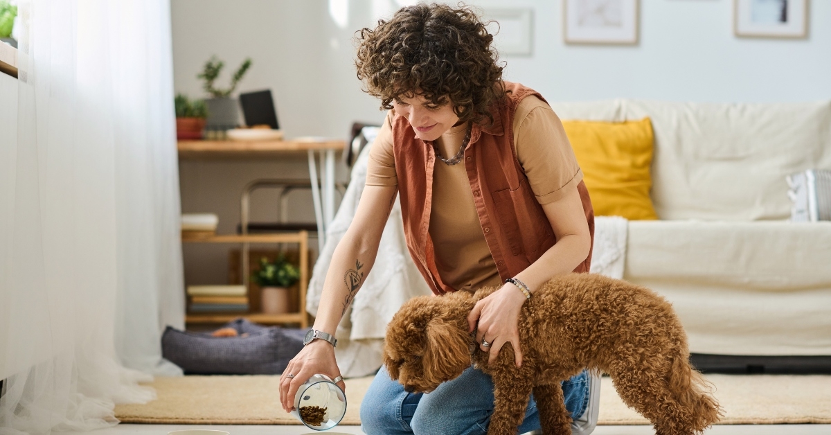 young woman pouring food