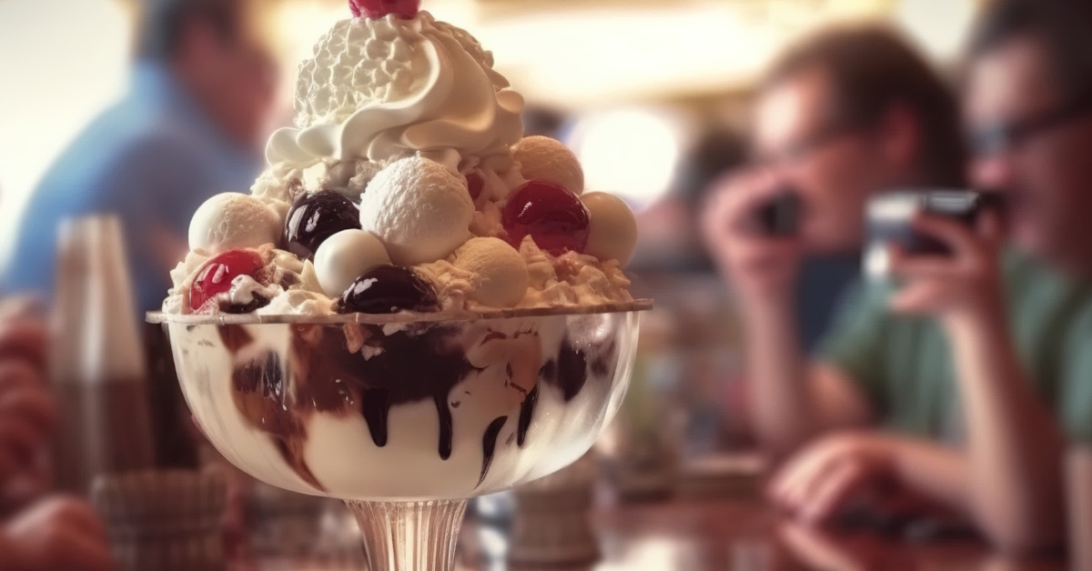 colorful ice cream sundae at table