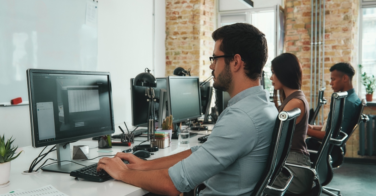 busy employees working on computers