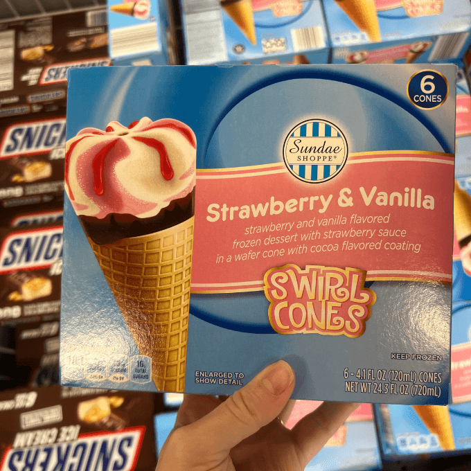 strawberry & vanilla swirl cones