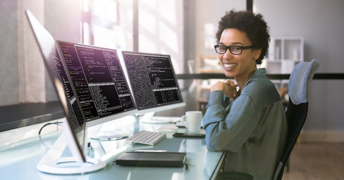 happy african american female web developer