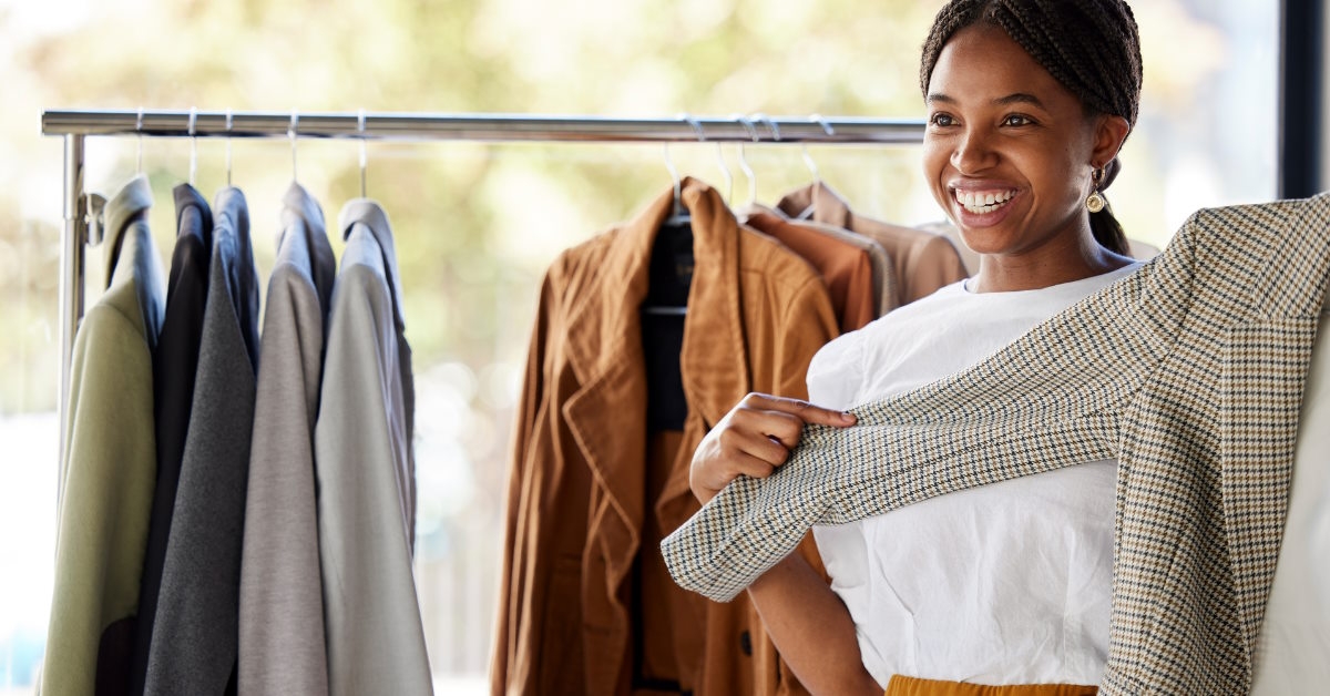 woman trying on clothes