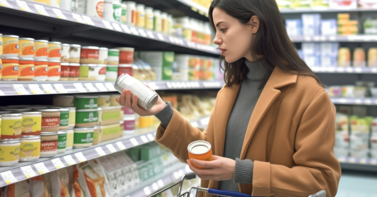 Woman comparing products in a grocery store