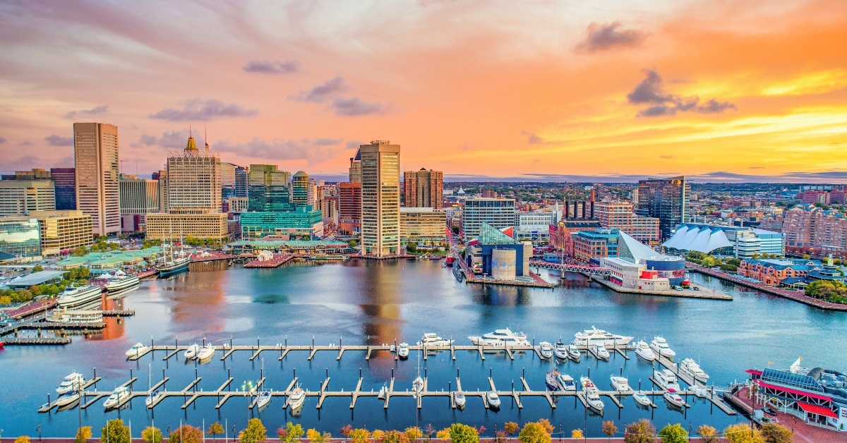 Baltimore Maryland MD Inner Harbor Skyline Aerial