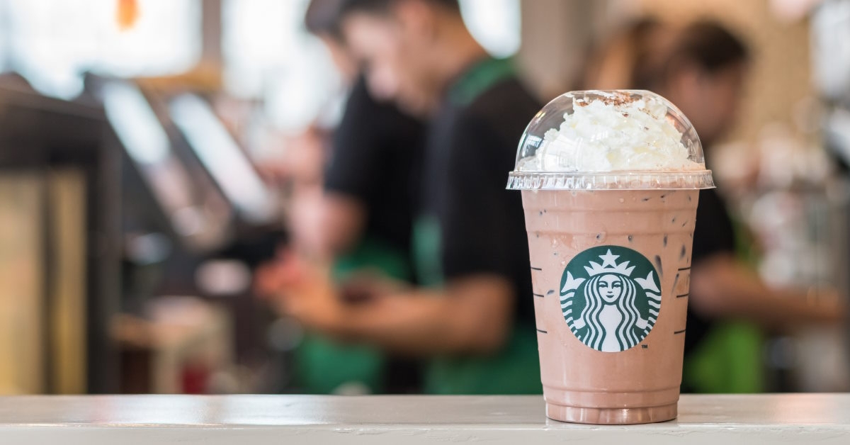 starbucks cold coffee on cafe counter